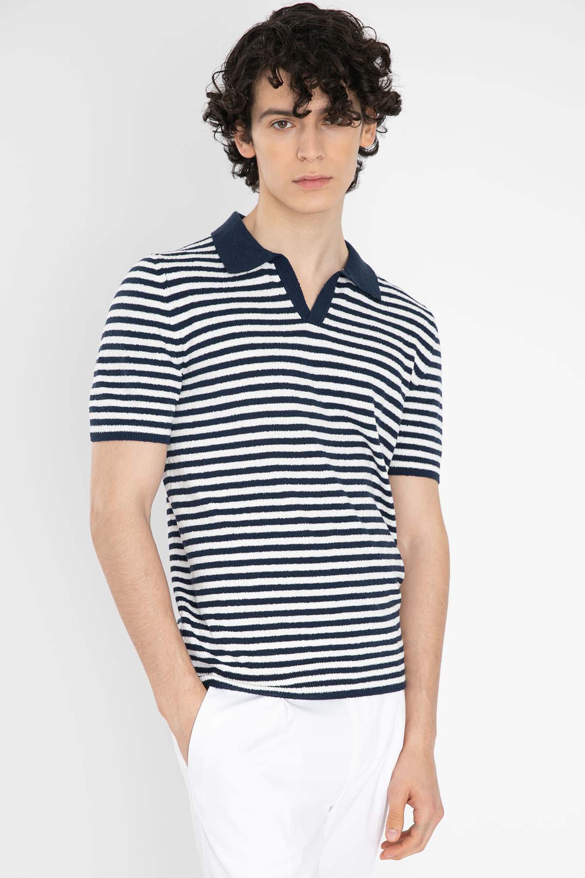 Gran Sasso Çizgili Polo Yaka Havlu T-Shirt-Libas Trendy Fashion Store