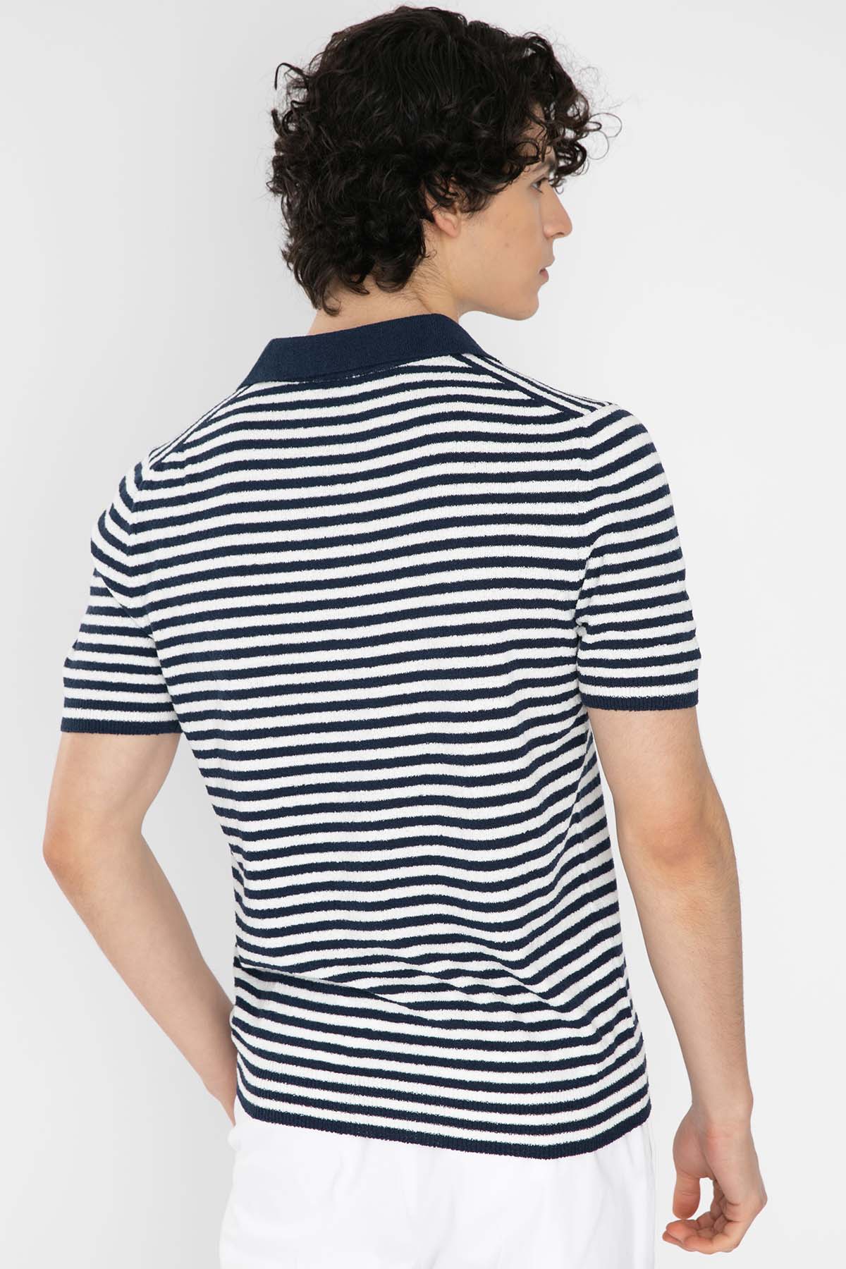 Gran Sasso Çizgili Polo Yaka Havlu T-Shirt-Libas Trendy Fashion Store