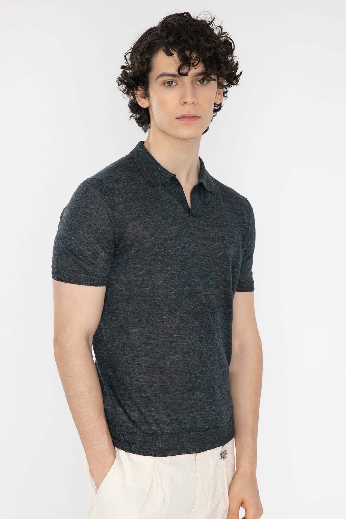 Gran Sasso Polo Yaka Keten T-Shirt-Libas Trendy Fashion Store