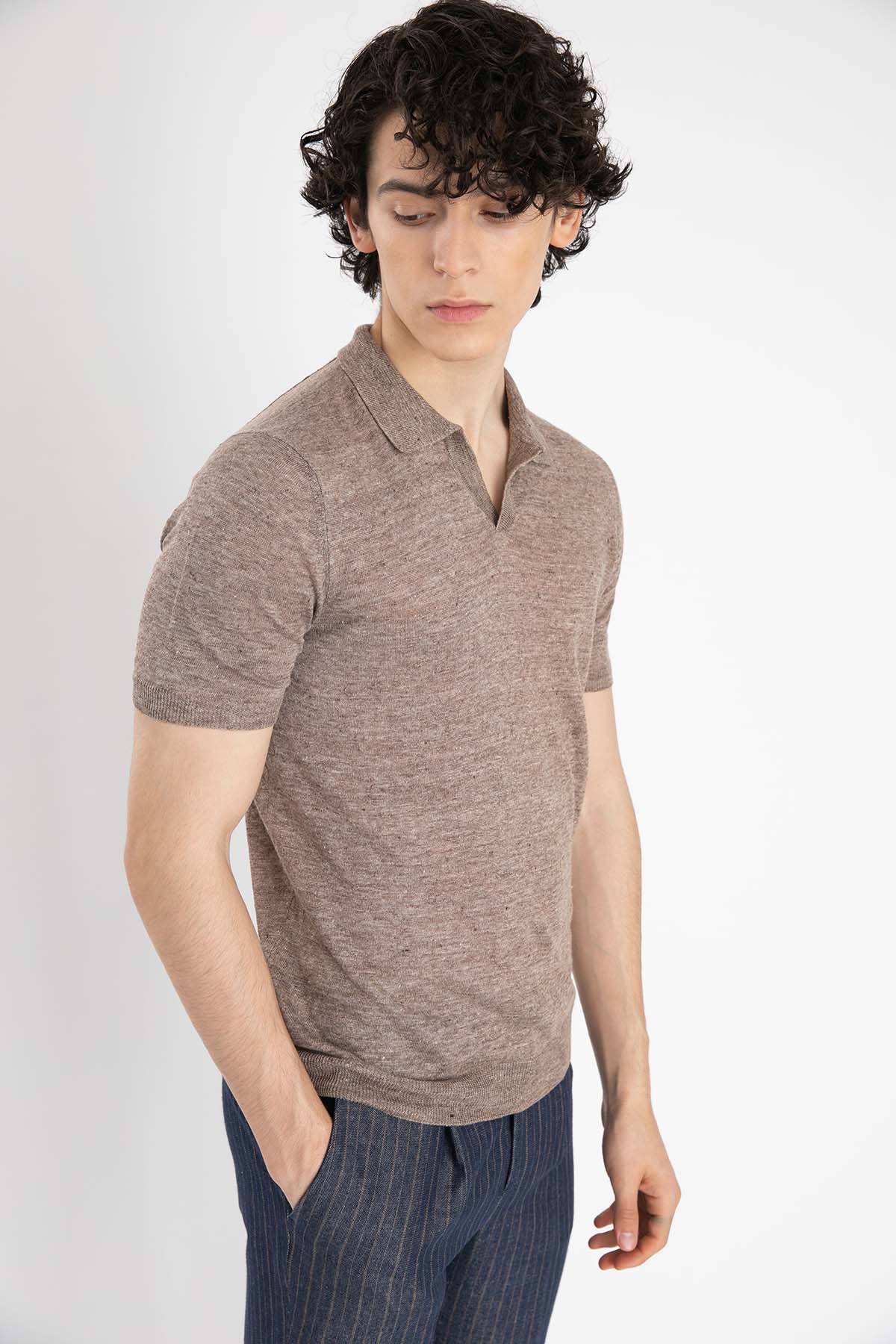 Gran Sasso Polo Yaka Keten T-Shirt-Libas Trendy Fashion Store