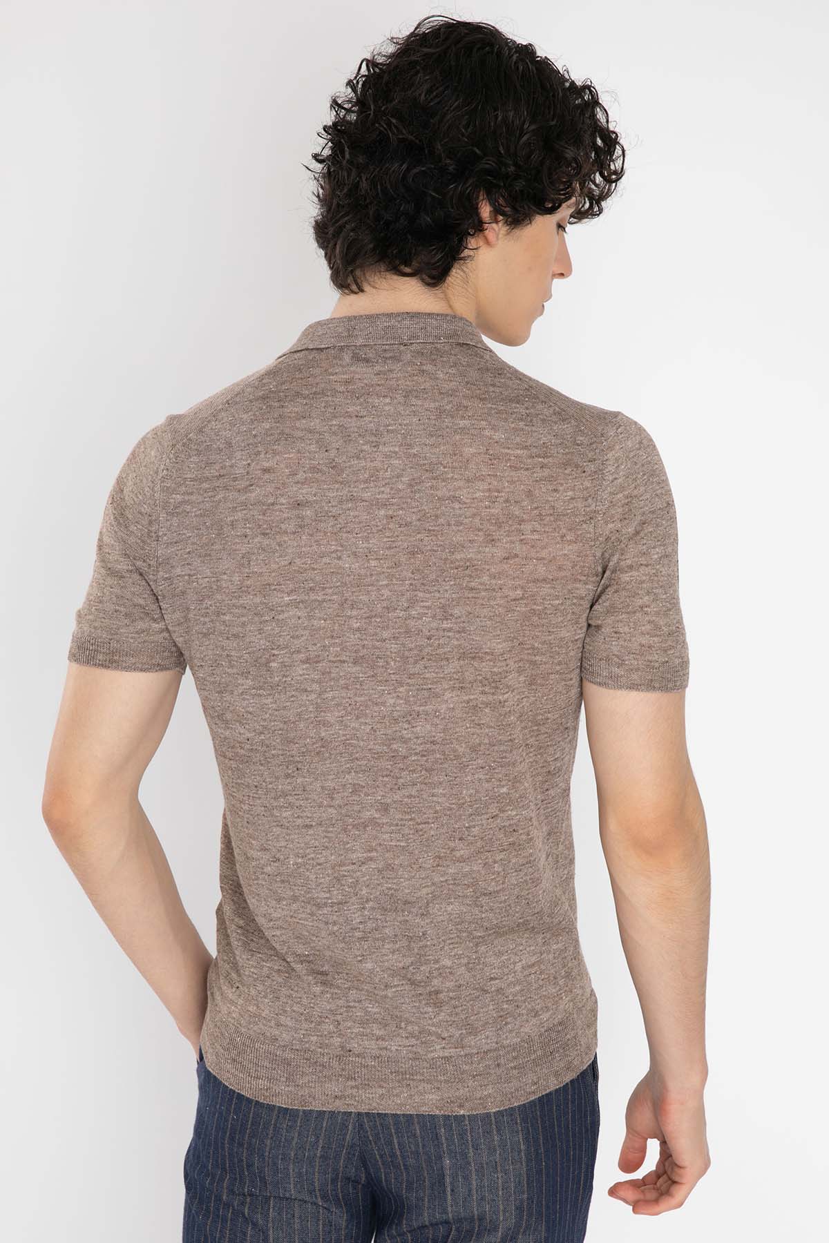 Gran Sasso Polo Yaka Keten T-Shirt-Libas Trendy Fashion Store