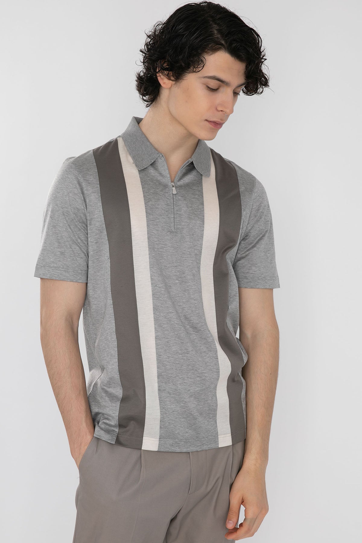 Gran Sasso Fermuarlı Polo Yaka Örme T-shirt-Libas Trendy Fashion Store