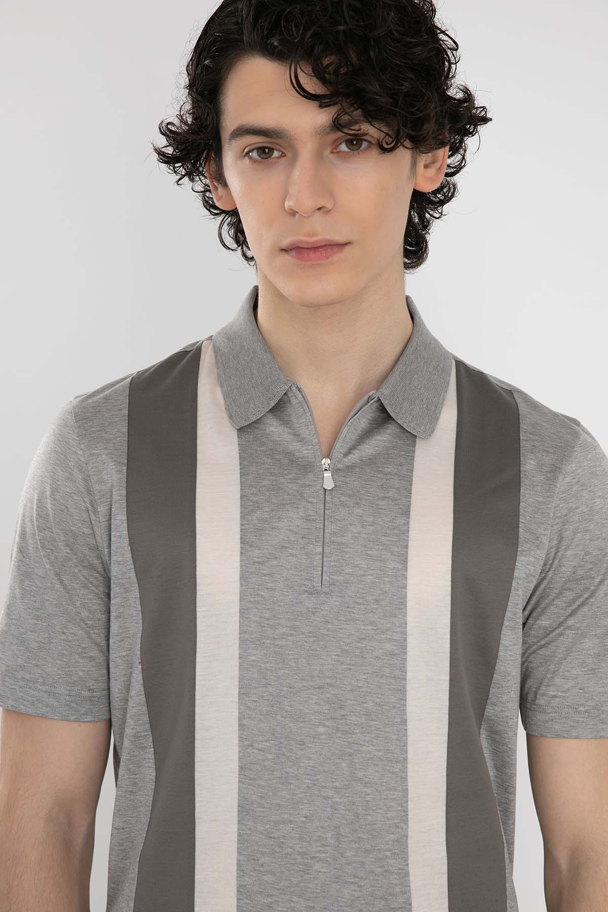 Gran Sasso Fermuarlı Polo Yaka Örme T-shirt-Libas Trendy Fashion Store