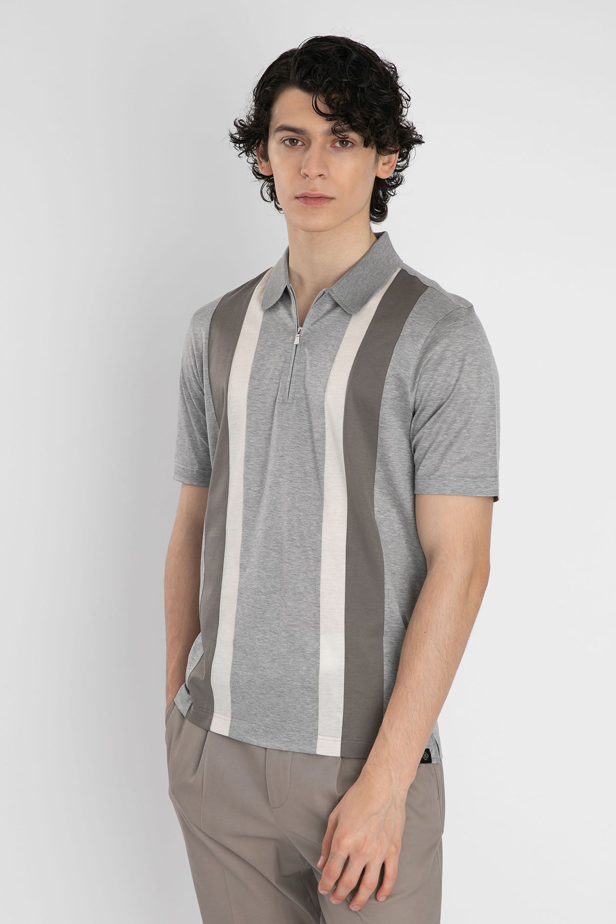 Gran Sasso Fermuarlı Polo Yaka Örme T-shirt-Libas Trendy Fashion Store