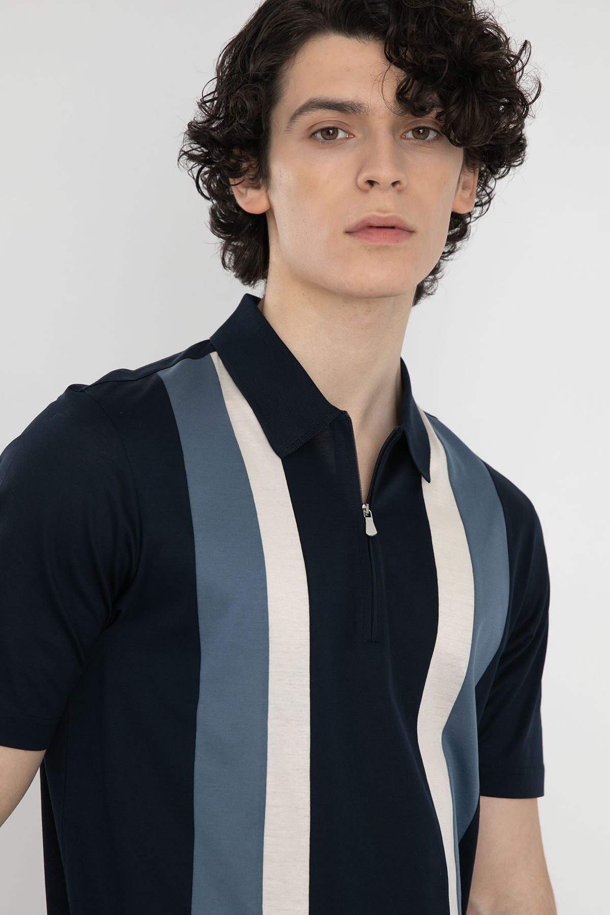 Gran Sasso Fermuarlı Polo Yaka Örme T-shirt-Libas Trendy Fashion Store