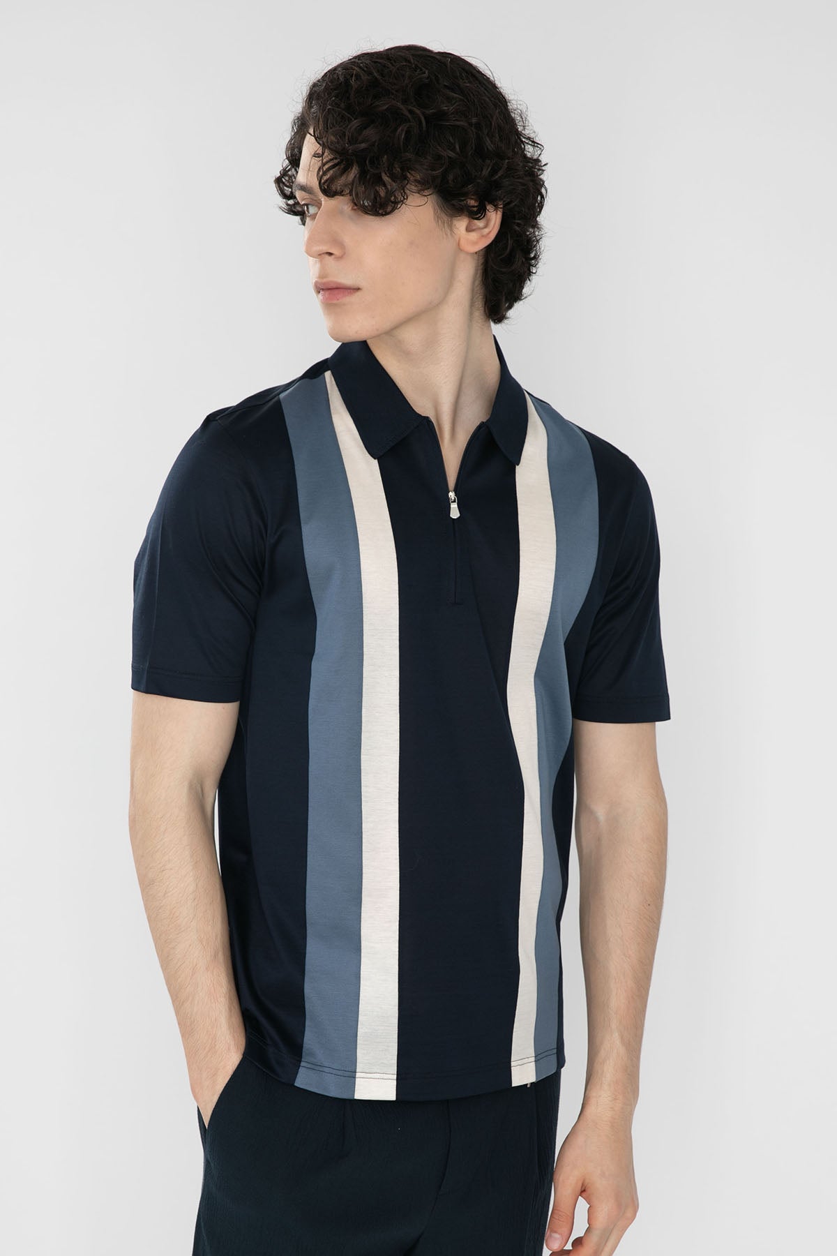 Gran Sasso Fermuarlı Polo Yaka Örme T-shirt-Libas Trendy Fashion Store