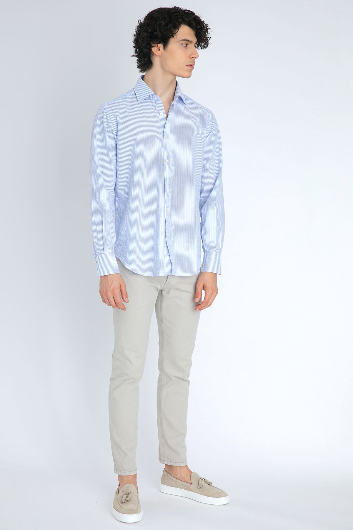 Tintoria Mattei Çizgili Klasik Yaka Streç Gömlek-Libas Trendy Fashion Store