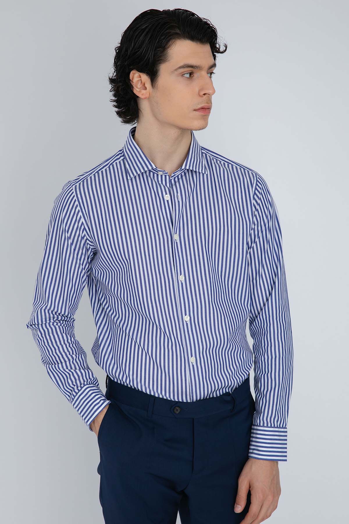 Tintoria Mattei Klasik Yaka Çizgili Gömlek
