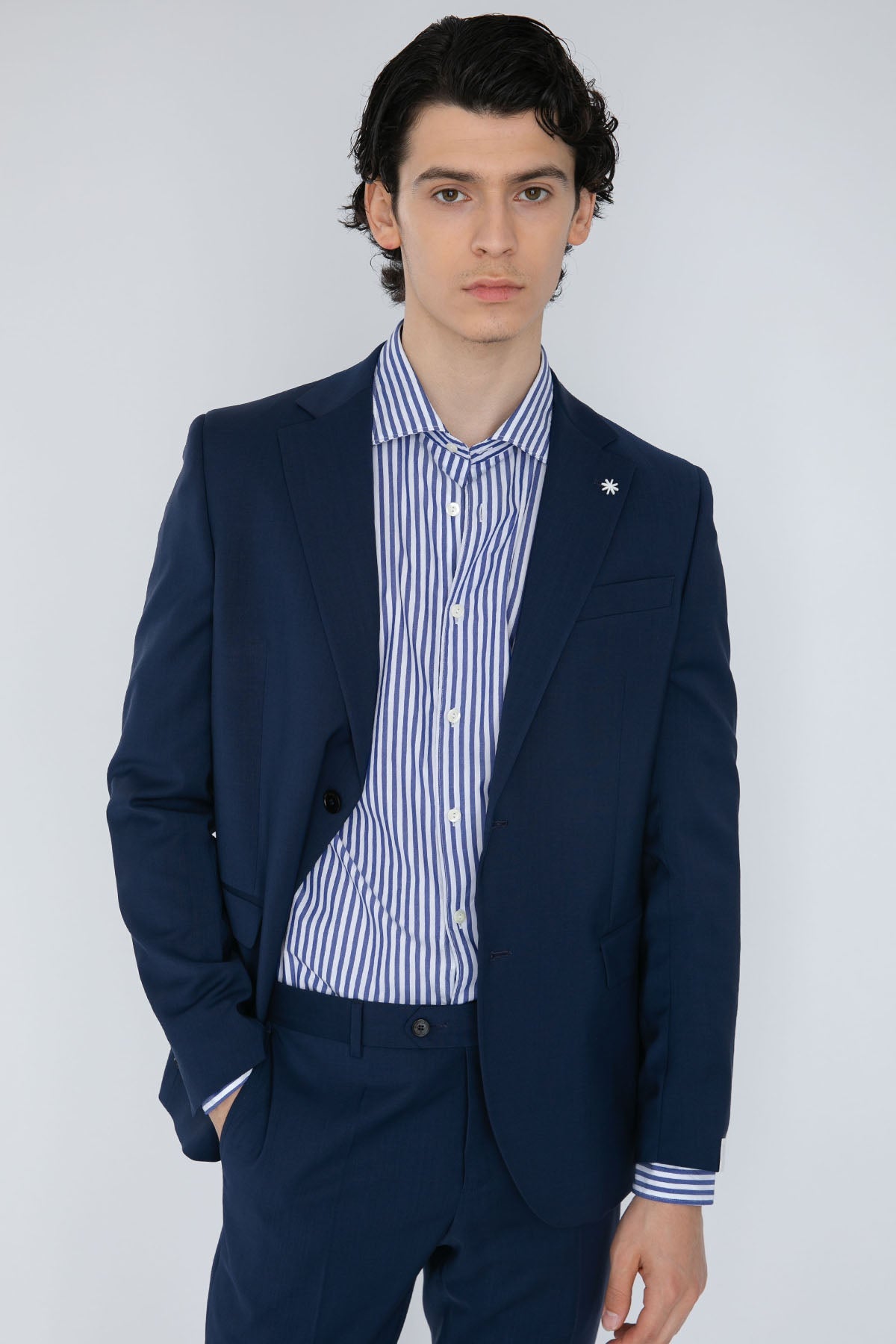 Tintoria Mattei Klasik Yaka Çizgili Gömlek