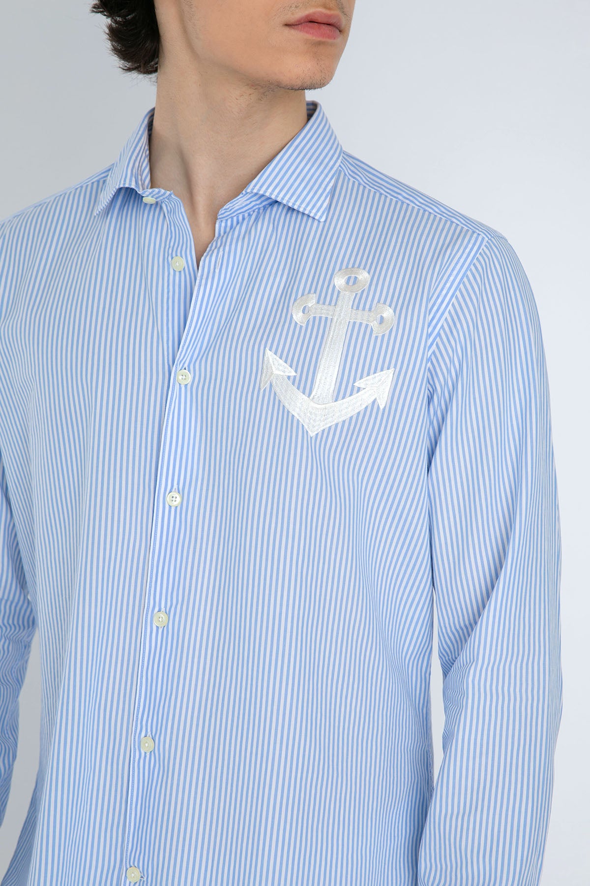 Tintoria Mattei Klasik Yaka Çapa Desenli Çizgili Gömlek-Libas Trendy Fashion Store