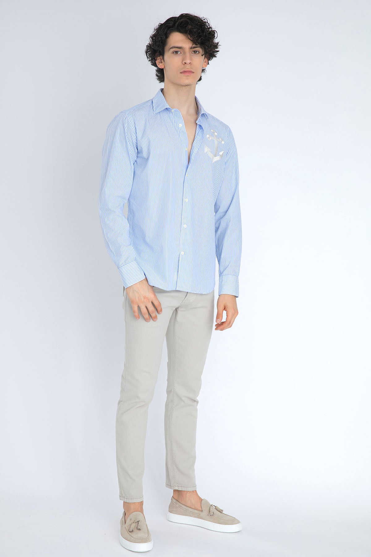 Tintoria Mattei Klasik Yaka Çapa Desenli Çizgili Gömlek-Libas Trendy Fashion Store