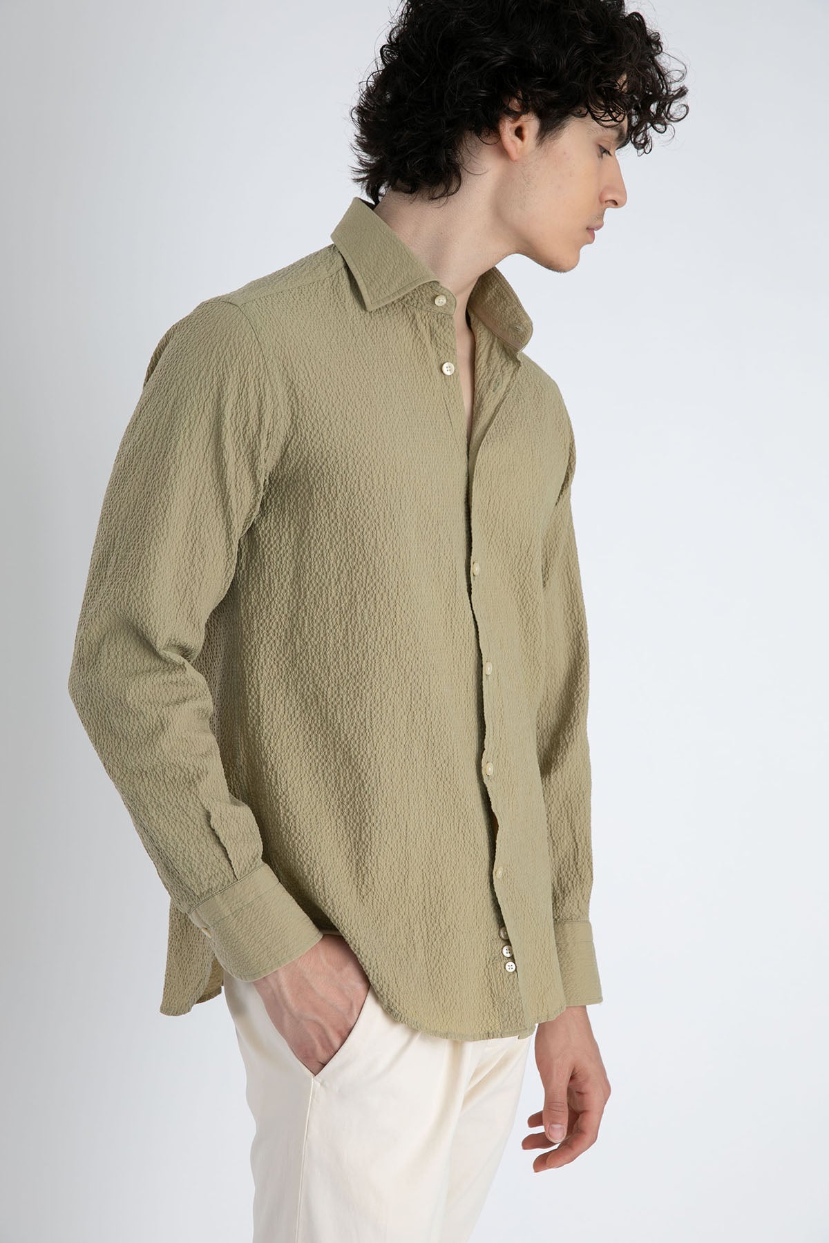 Tintoria Mattei Klasik Yaka Streç Gofre Gömlek-Libas Trendy Fashion Store