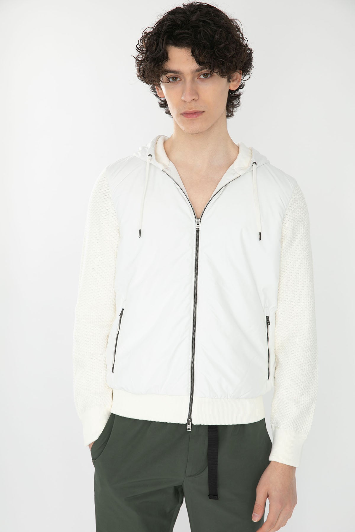 Herno Kapüşonlu Örgü Kumaş Kombinasyonlu Ceket-Libas Trendy Fashion Store