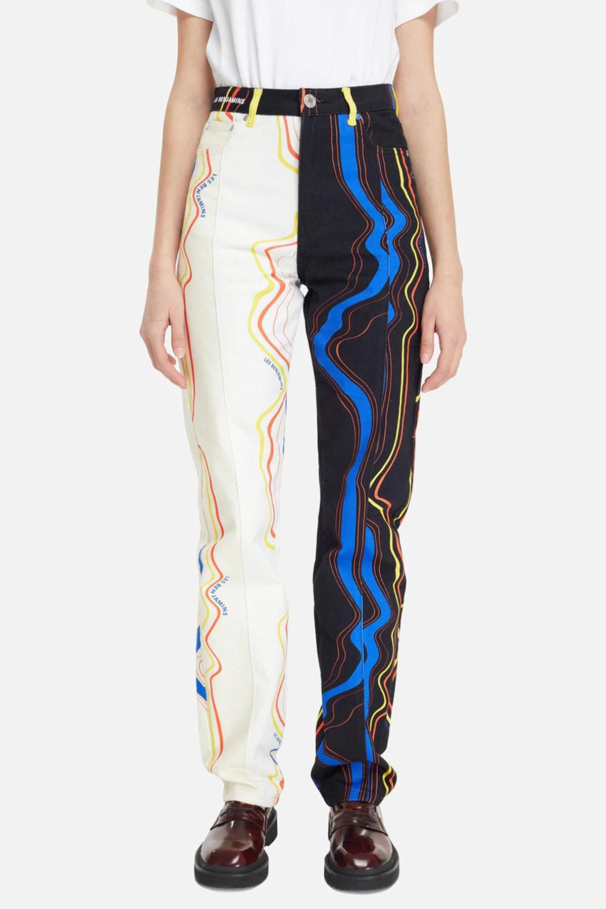 Les Benjamins Çift Renk Kombinasyonlu Yüksek Bel Desenli Jeans-Libas Trendy Fashion Store