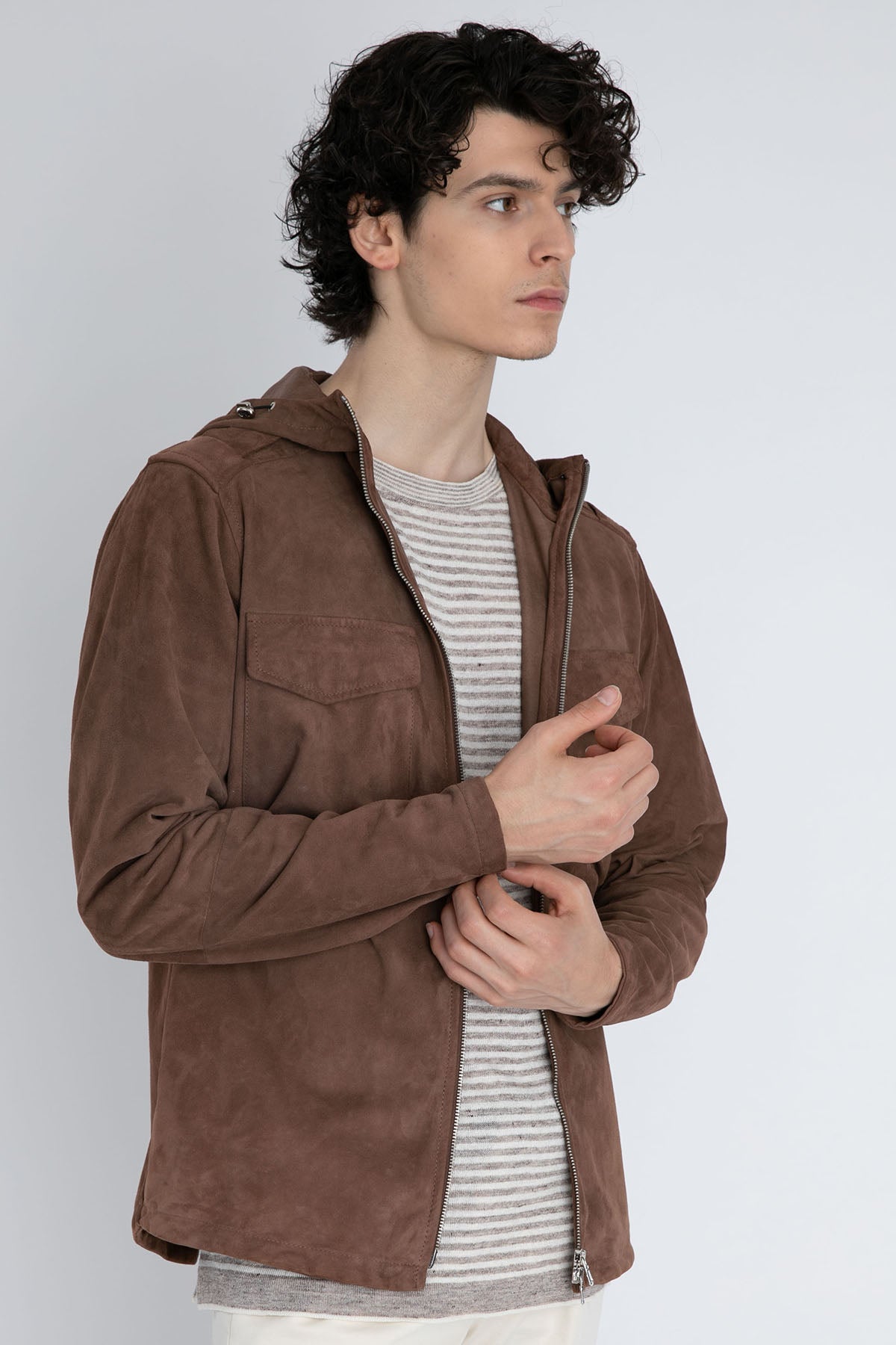 Fradi Kapüşonlu Süet Deri Ceket-Libas Trendy Fashion Store