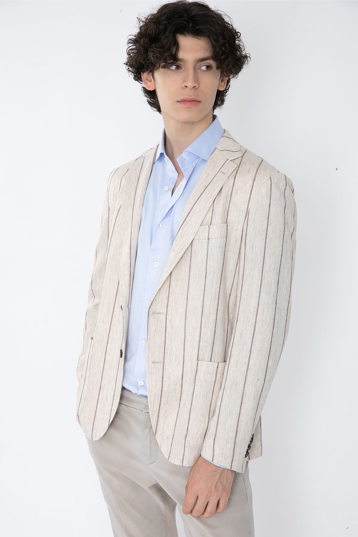 Fradi Çift Düğme Çizgili Ceket-Libas Trendy Fashion Store