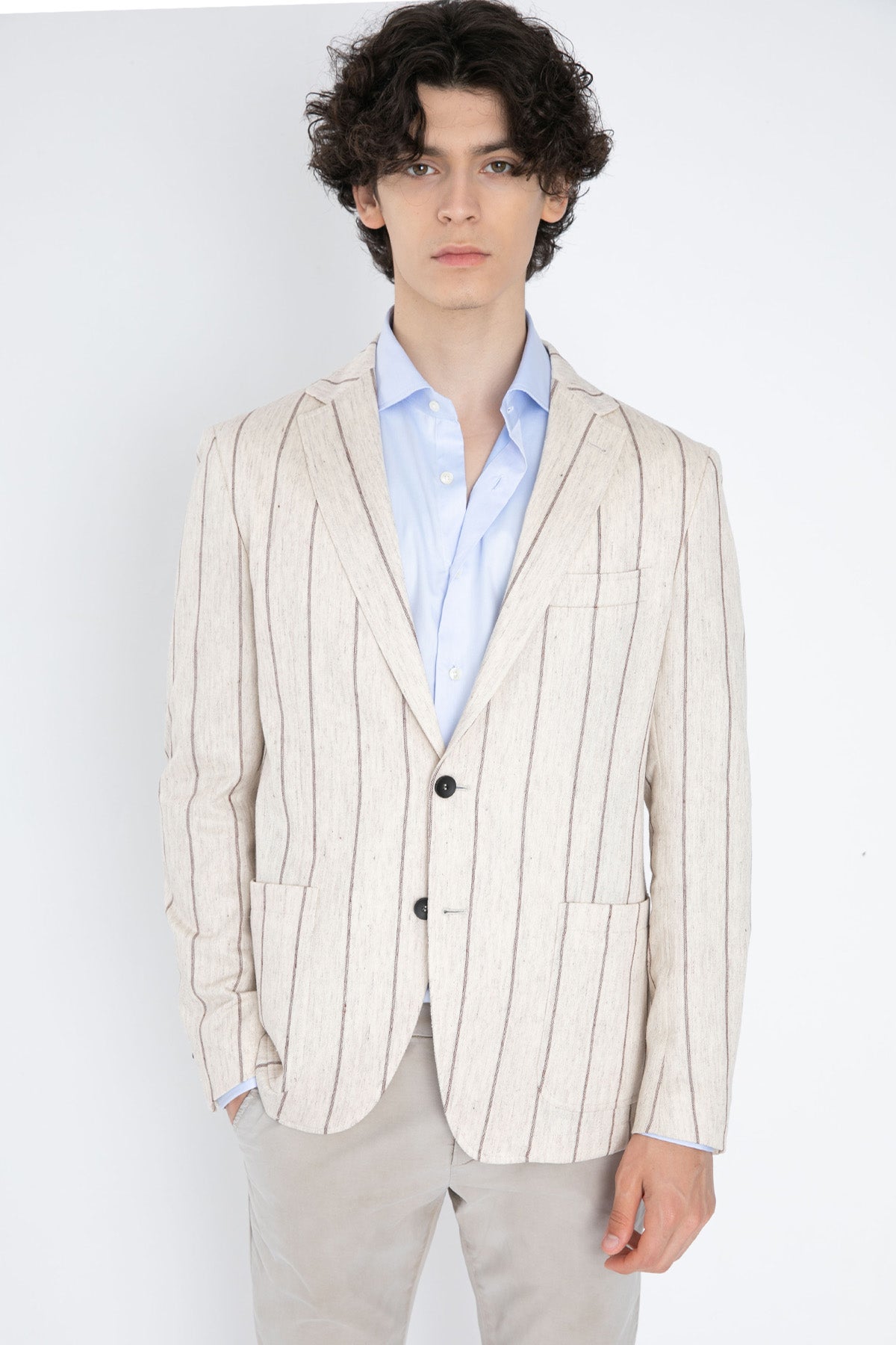 Fradi Çift Düğme Çizgili Ceket-Libas Trendy Fashion Store