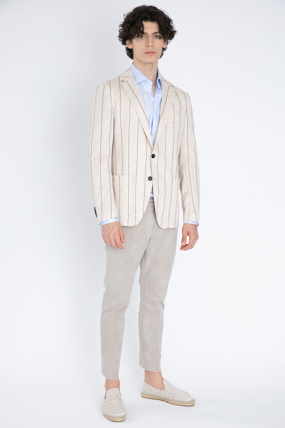 Fradi Çift Düğme Çizgili Ceket-Libas Trendy Fashion Store