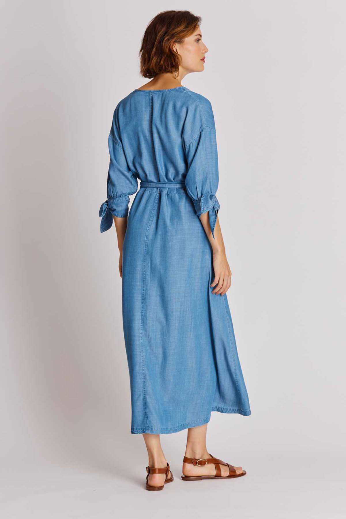 Rene Derhy Beaulieu Belden Kuşaklı Midi Şamre Elbise-Libas Trendy Fashion Store