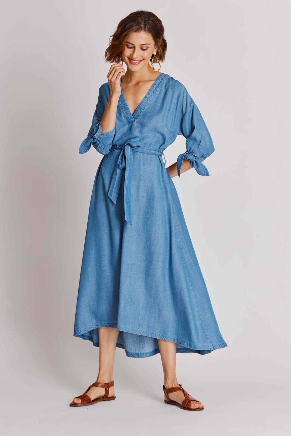 Rene Derhy Beaulieu Belden Kuşaklı Midi Şamre Elbise-Libas Trendy Fashion Store