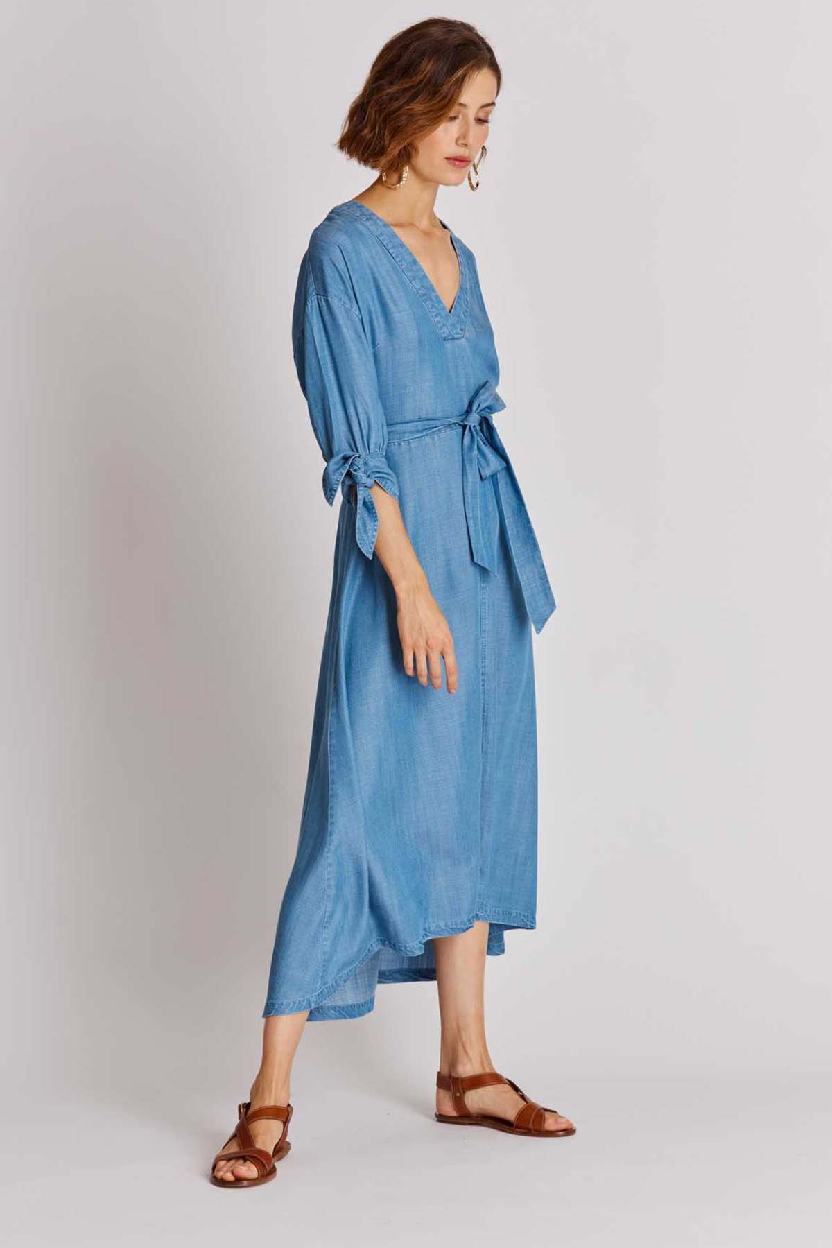 Rene Derhy Beaulieu Belden Kuşaklı Midi Şamre Elbise-Libas Trendy Fashion Store