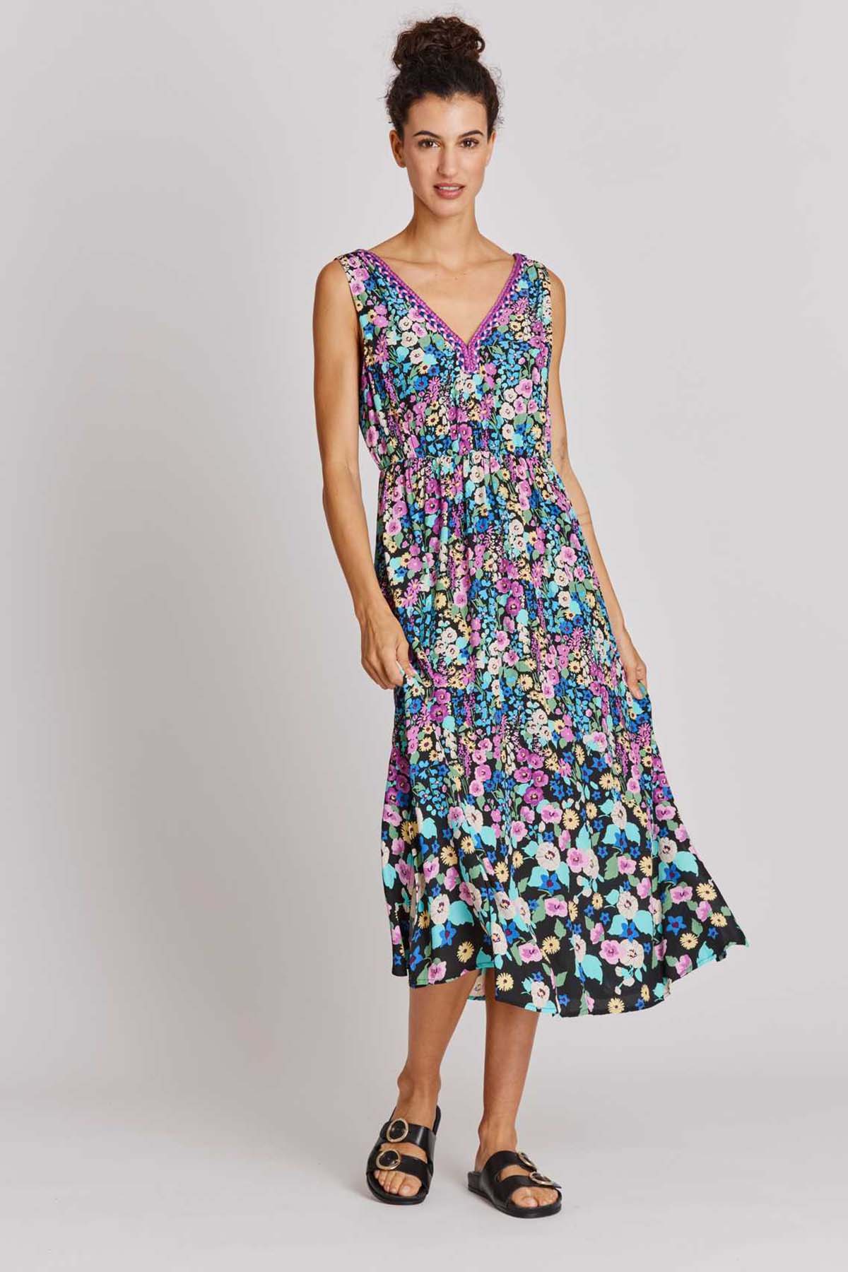 Rene Derhy Aminata Çiçek Desenli Midi Elbise-Libas Trendy Fashion Store