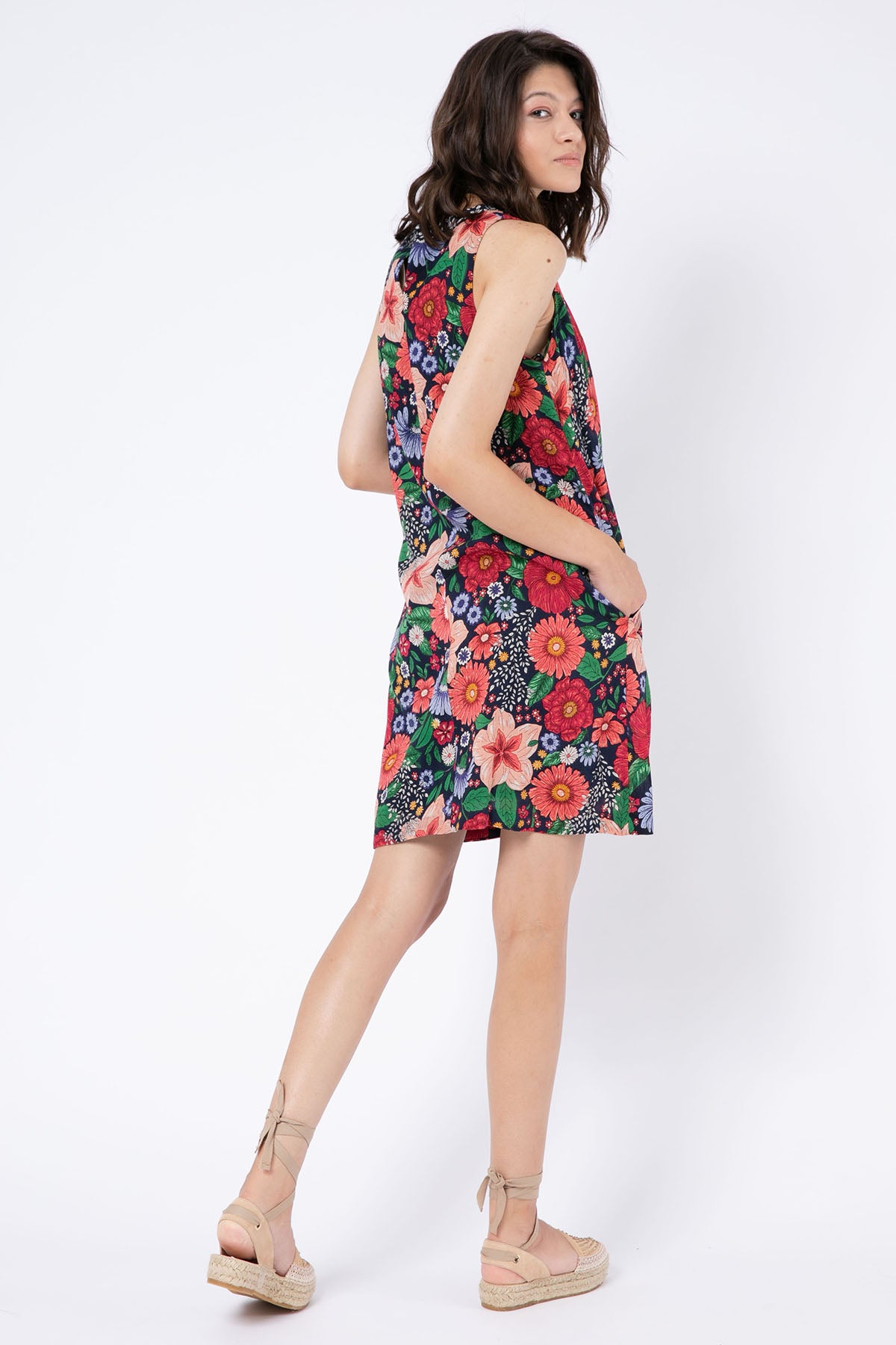 Rene Derhy Ancolie Çiçek Desenli Kolsuz Elbise-Libas Trendy Fashion Store