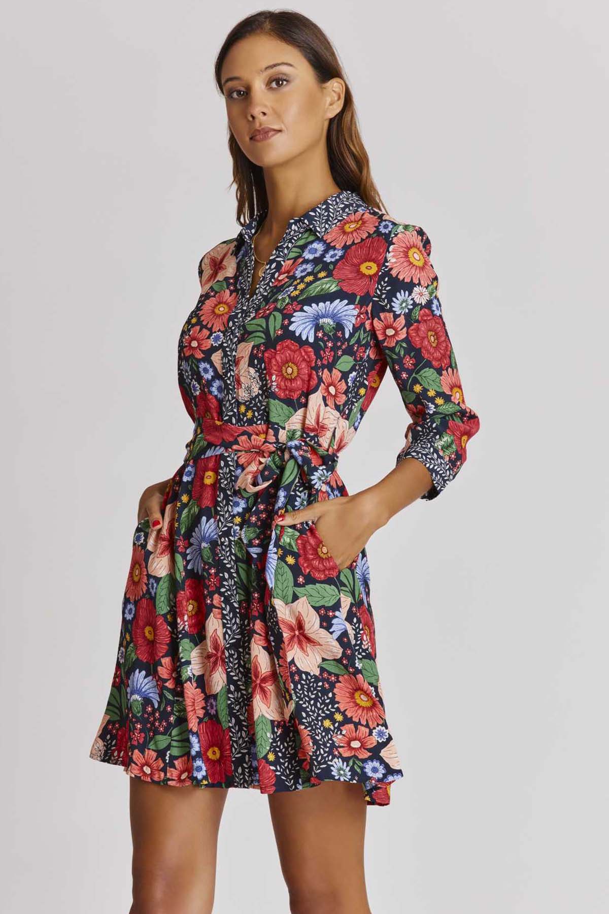 Rene Derhy Andromede Belden Kuşaklı Mini Gömlek Elbise-Libas Trendy Fashion Store