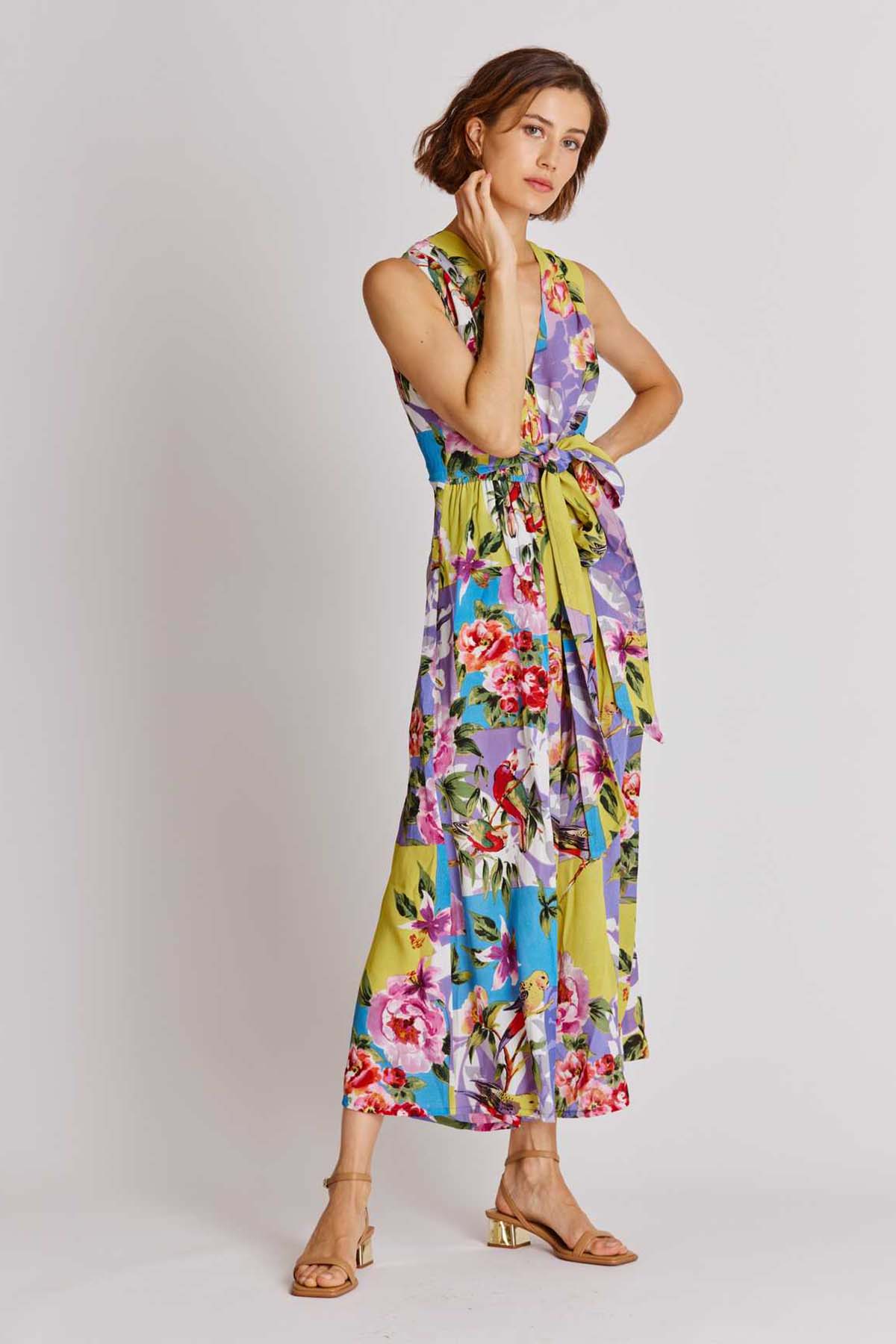 Rene Derhy Nancy Belden Kuşaklı Çiçek Desenli Tulum-Libas Trendy Fashion Store