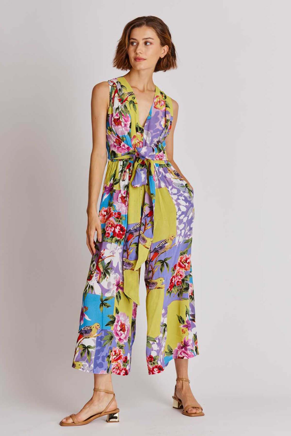 Rene Derhy Nancy Belden Kuşaklı Çiçek Desenli Tulum-Libas Trendy Fashion Store