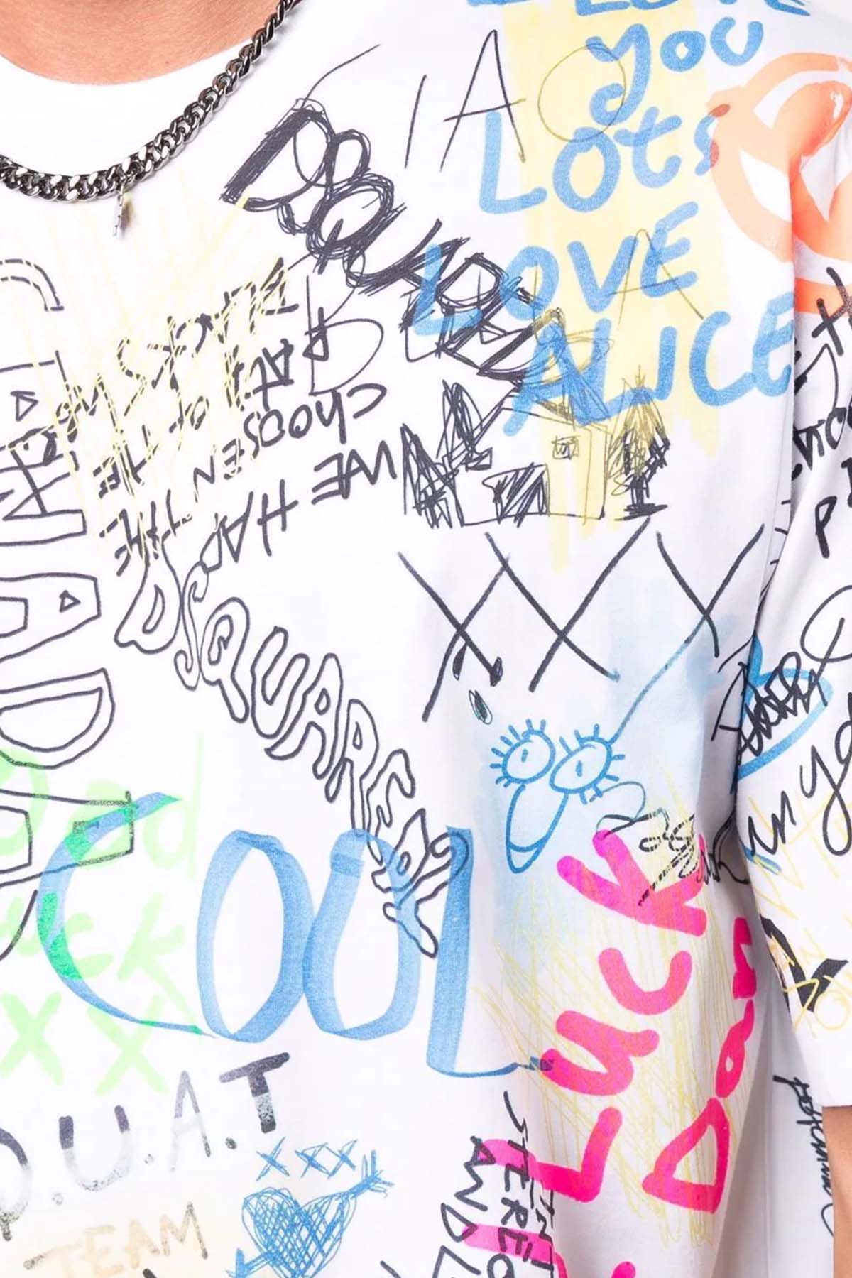 Dsquared Renkli Yazı Detaylı Geniş Kesim T-shirt-Libas Trendy Fashion Store