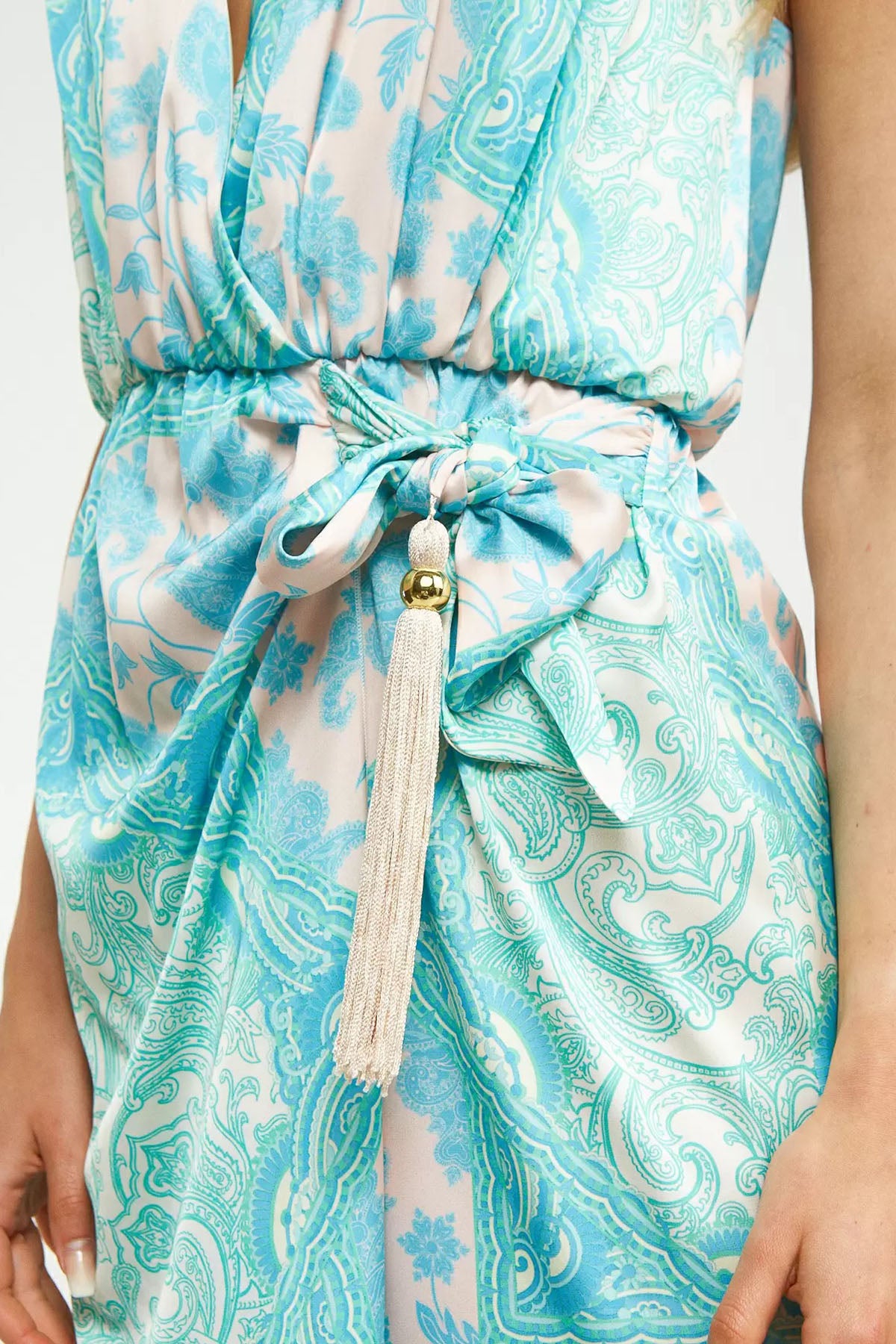 Lynne Belden Büzgülü Desenli Mini Elbise-Libas Trendy Fashion Store