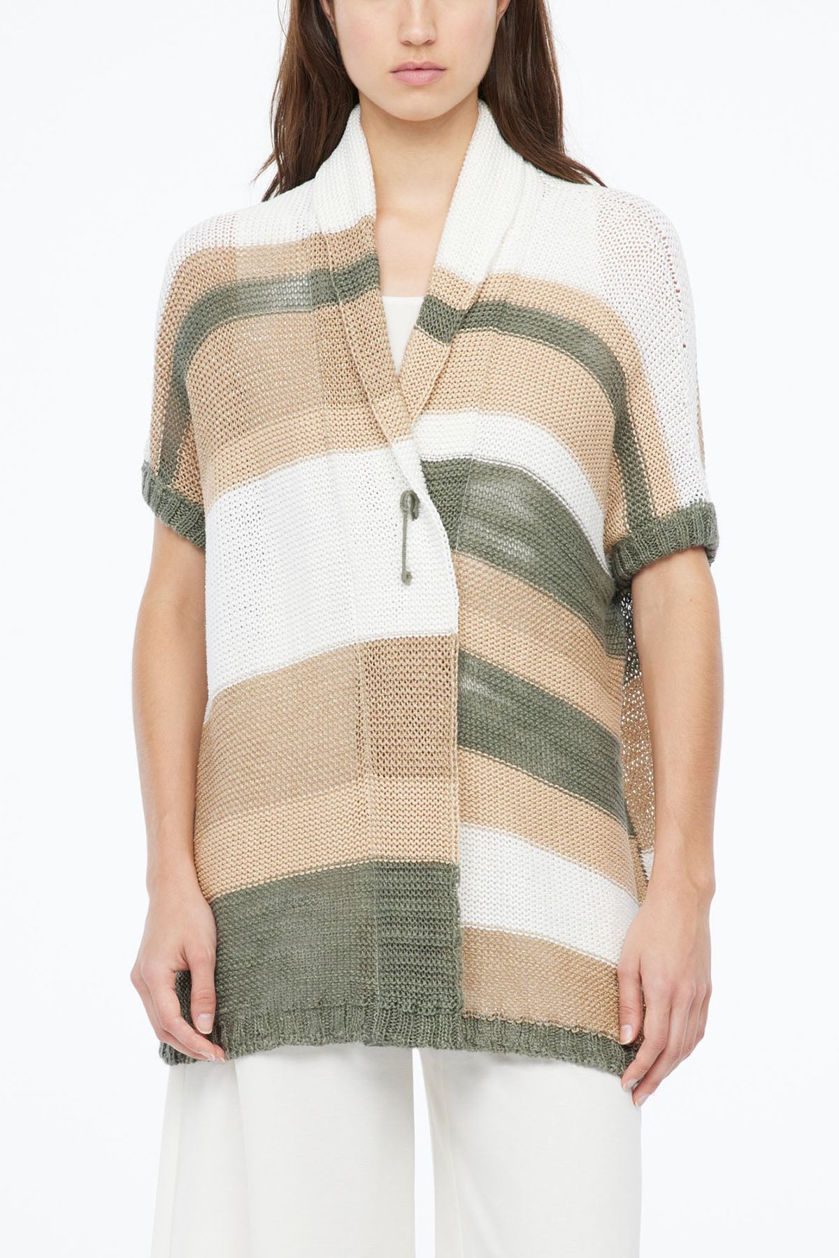 Sarah Pacini Renk Bloklu Şal Yaka Triko Ceket-Libas Trendy Fashion Store