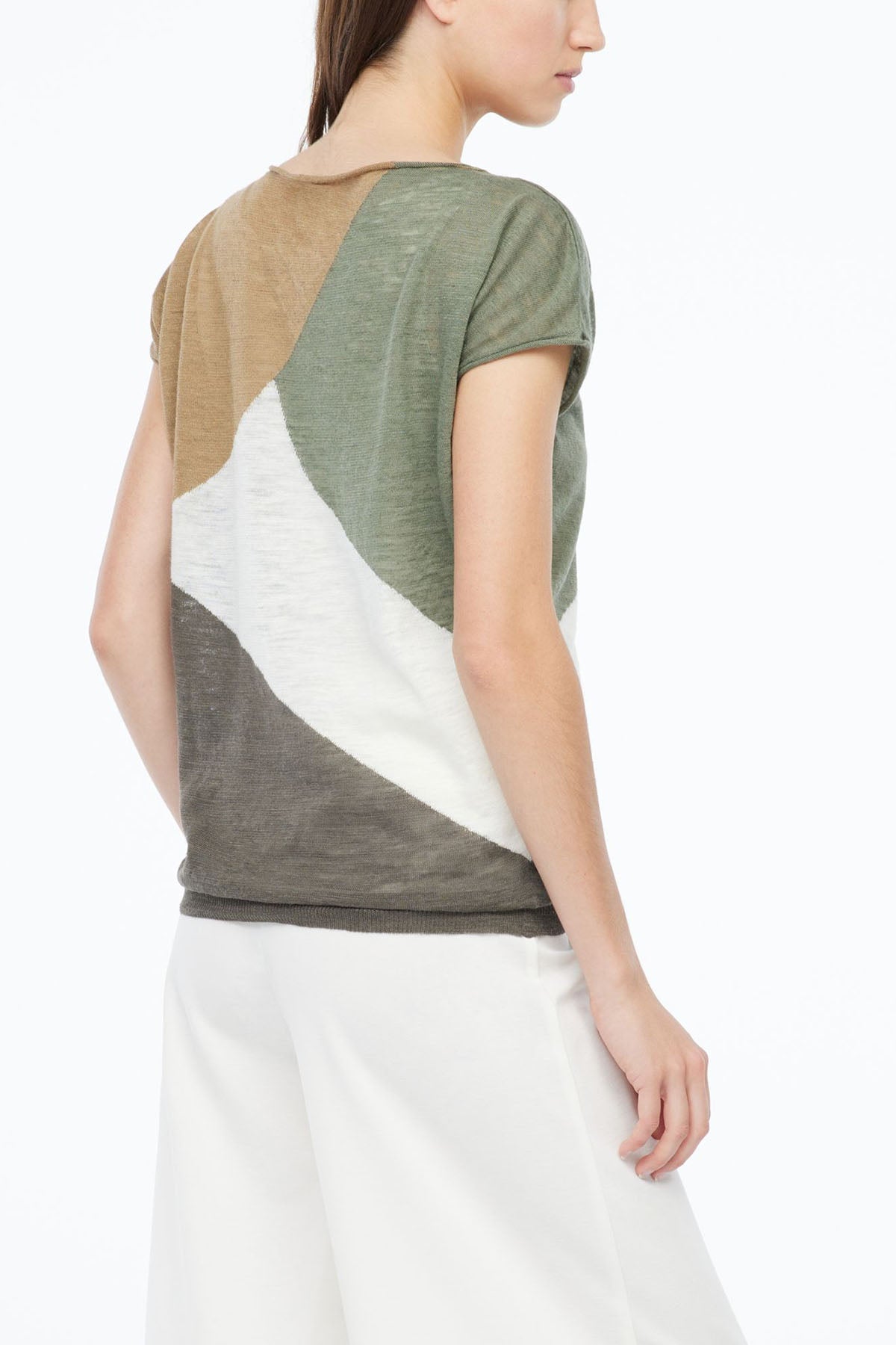 Sarah Pacini Ketenli Kayık Yaka Renkli Örme Bluz-Libas Trendy Fashion Store