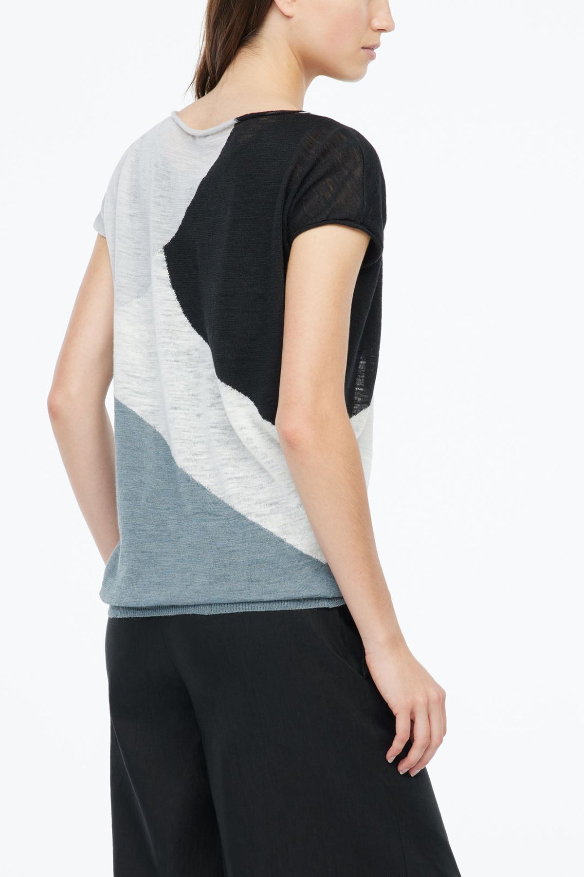 Sarah Pacini Ketenli Kayık Yaka Renkli Örme Bluz-Libas Trendy Fashion Store