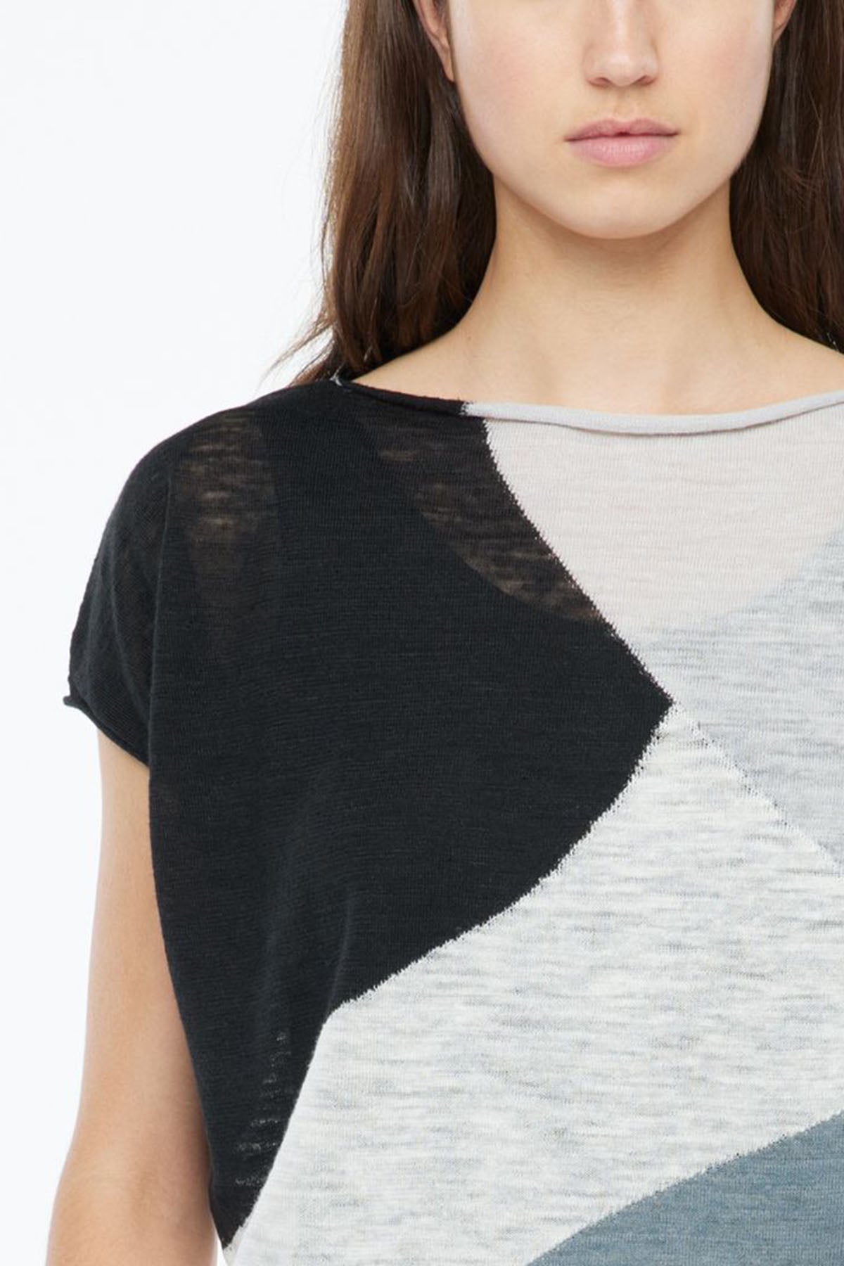 Sarah Pacini Ketenli Kayık Yaka Renkli Örme Bluz-Libas Trendy Fashion Store