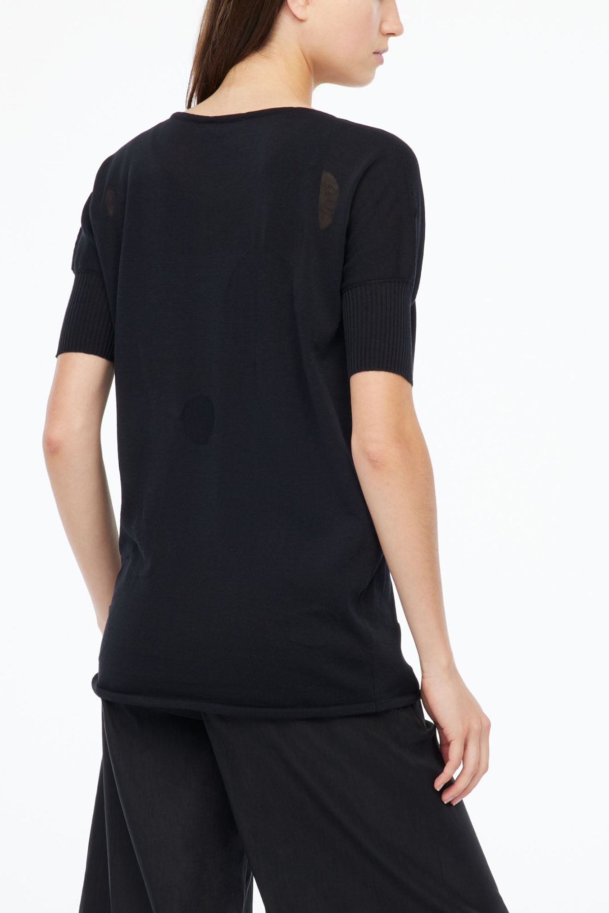 Sarah Pacini Yakma Dairesel Dokulu V Yaka Örme Bluz-Libas Trendy Fashion Store