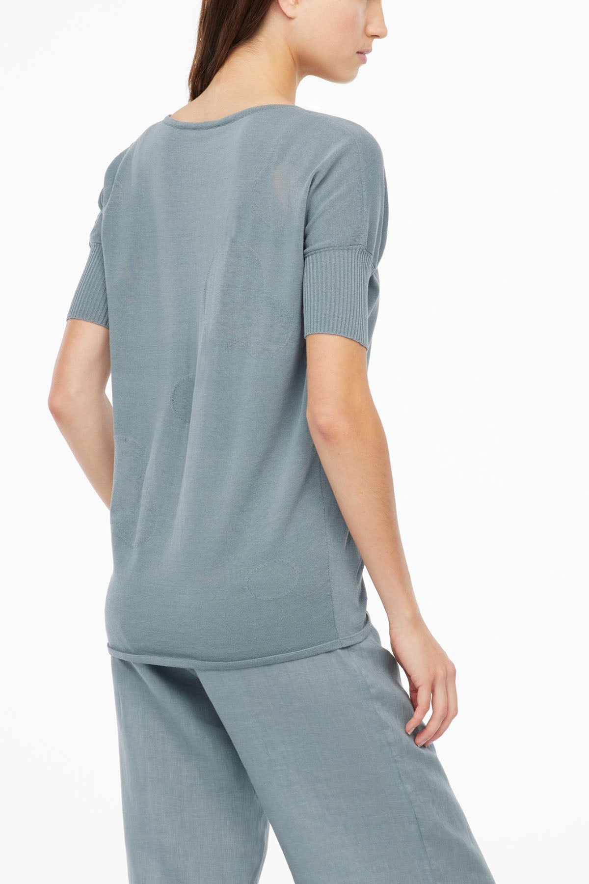 Sarah Pacini Yakma Dairesel Dokulu V Yaka Örme Bluz-Libas Trendy Fashion Store