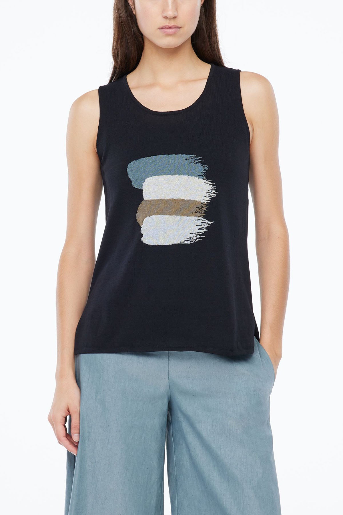 Sarah Pacini Blok Renkli Desenli Kolsuz Örme Bluz-Libas Trendy Fashion Store