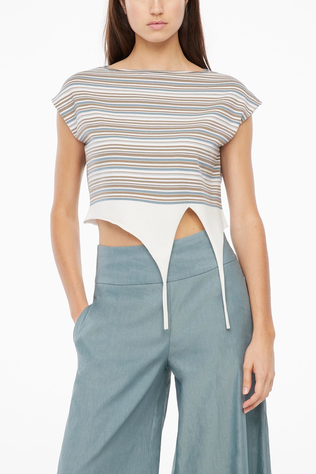 Sarah Pacini Belden Bağlamalı Kayık Yaka Crop Bluz-Libas Trendy Fashion Store