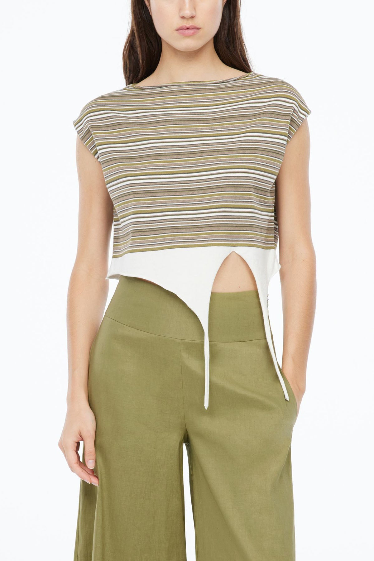 Sarah Pacini Belden Bağlamalı Kayık Yaka Crop Bluz-Libas Trendy Fashion Store