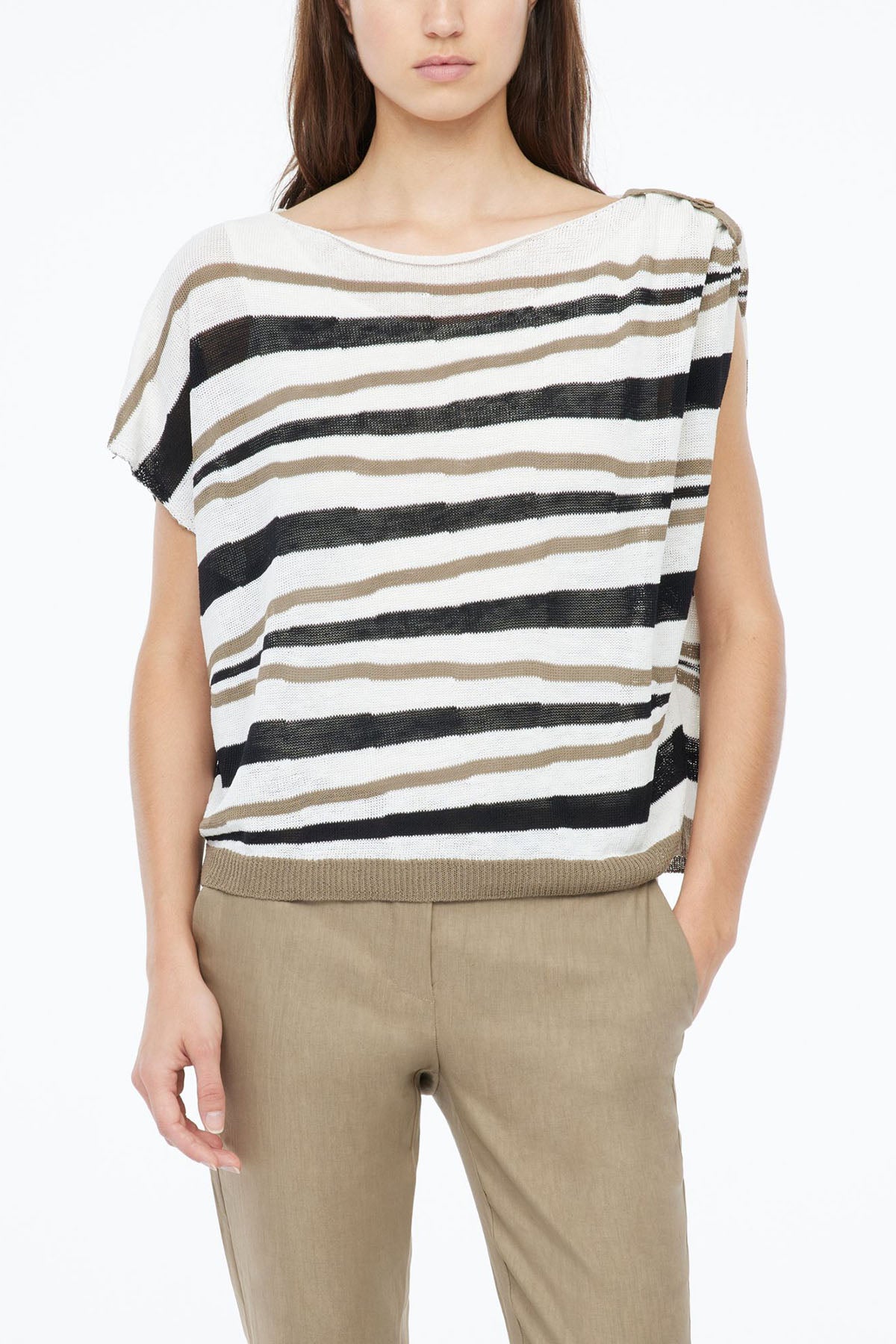 Sarah Pacini Geniş Kesim Ketenli Kayık Yaka Örme Bluz-Libas Trendy Fashion Store