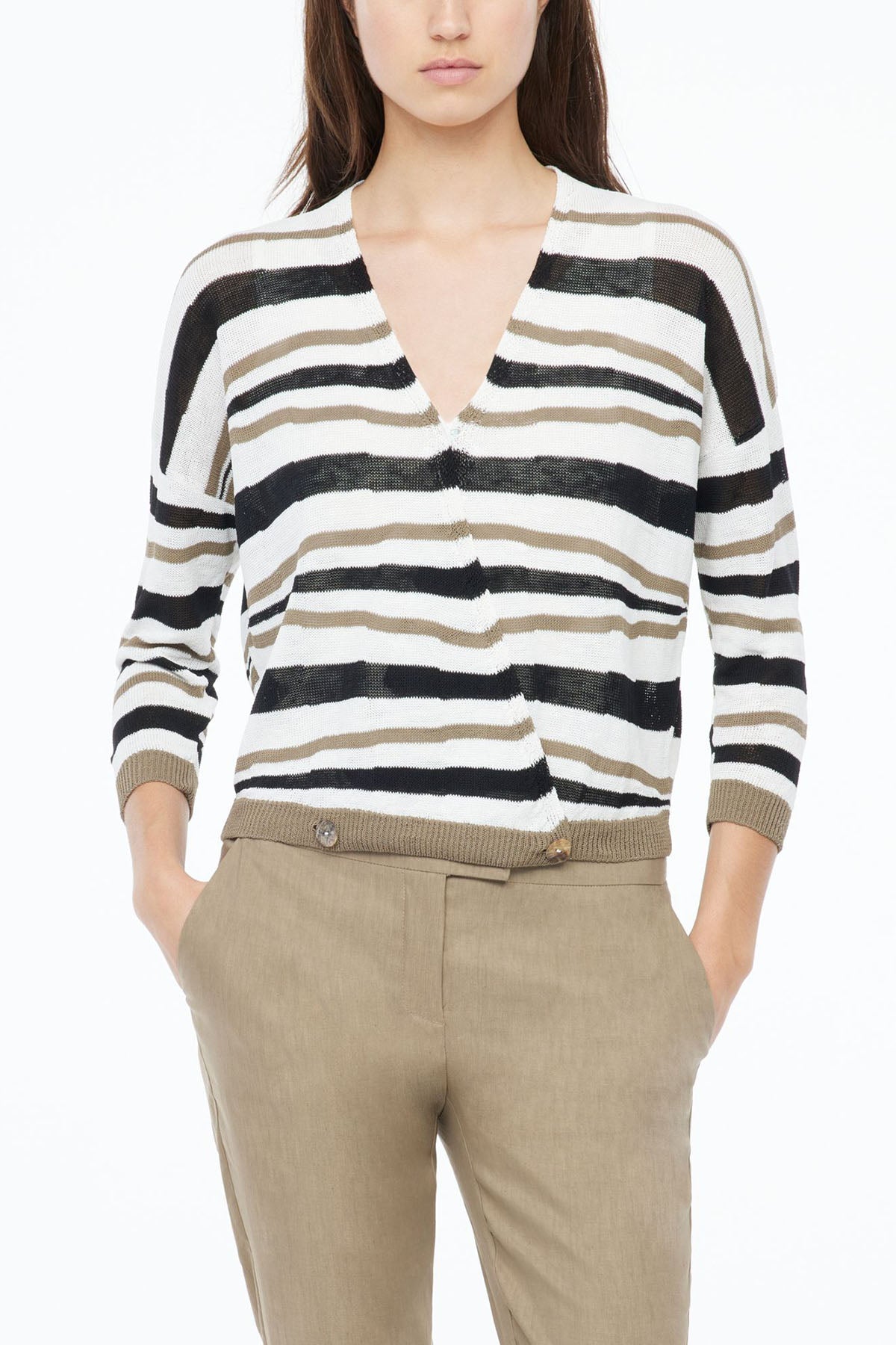 Sarah Pacini Ketenli Kruvaze V Yaka Triko Ceket-Libas Trendy Fashion Store