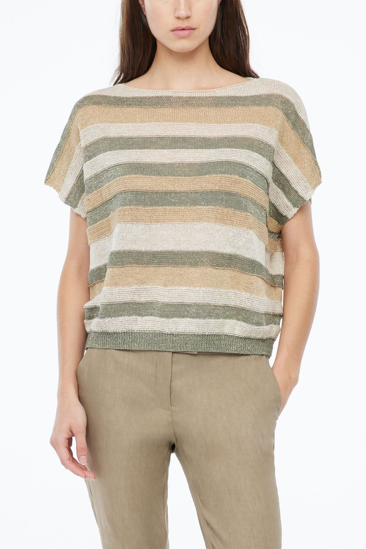 Sarah Pacini Ketenli Kayık Yaka Örme Bluz-Libas Trendy Fashion Store