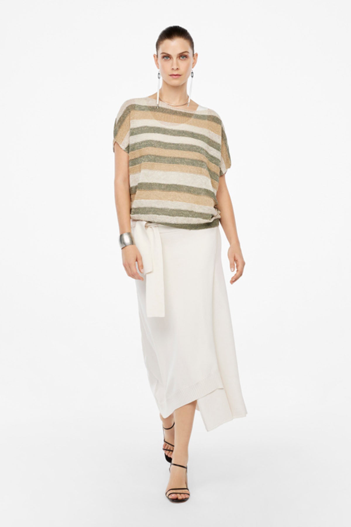 Sarah Pacini Ketenli Kayık Yaka Örme Bluz-Libas Trendy Fashion Store