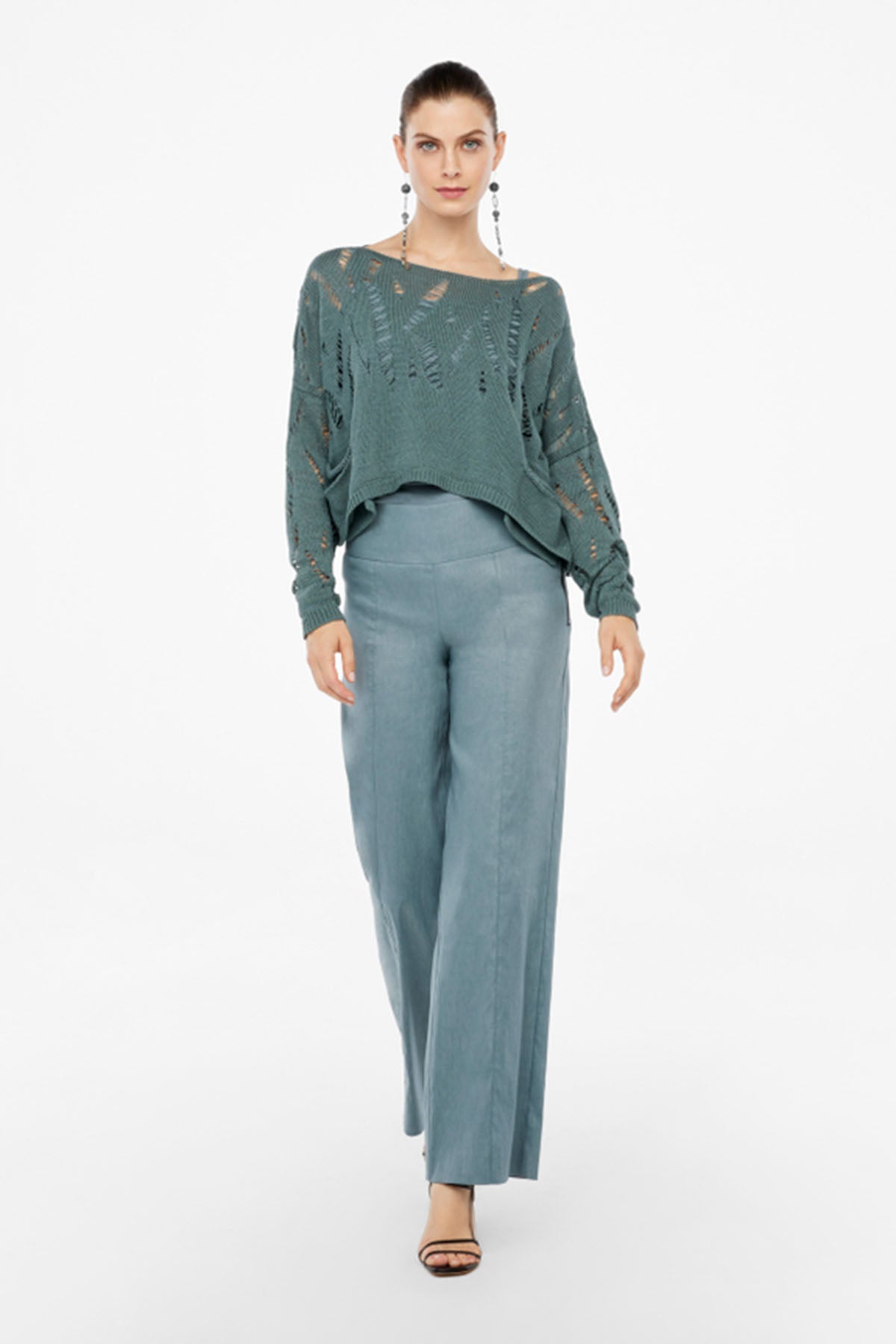 Sarah Pacini Geniş Kesim Kayık Yaka Crop Örme Triko-Libas Trendy Fashion Store