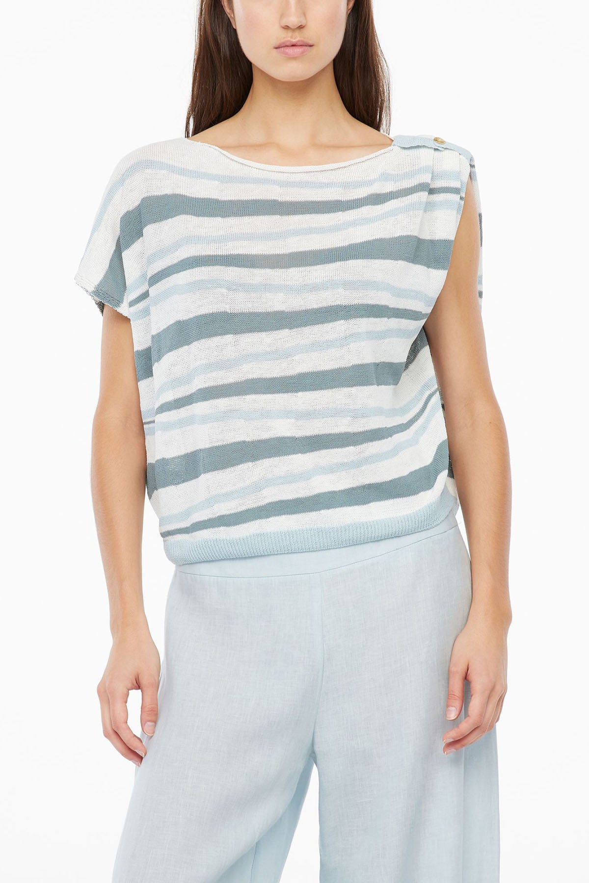 Sarah Pacini Geniş Kesim Ketenli Kayık Yaka Örme Bluz-Libas Trendy Fashion Store