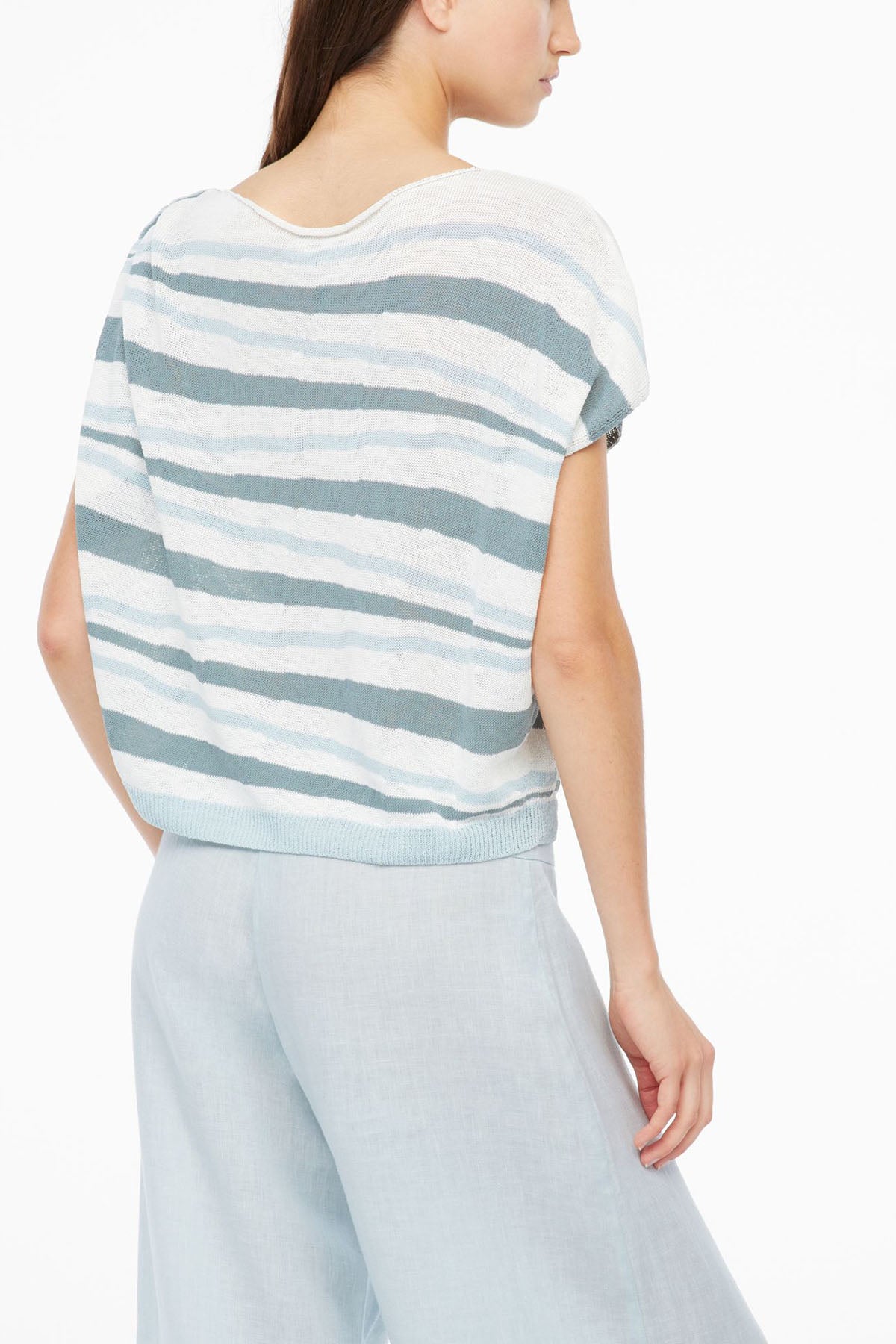 Sarah Pacini Geniş Kesim Ketenli Kayık Yaka Örme Bluz-Libas Trendy Fashion Store