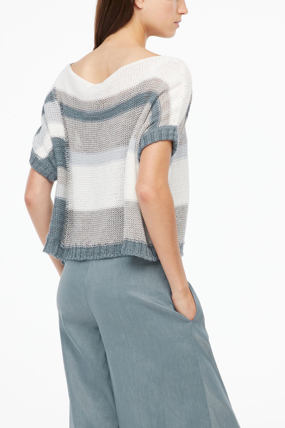 Sarah Pacini Geniş Kesim Ketenli Kayık Yaka Örme Triko-Libas Trendy Fashion Store