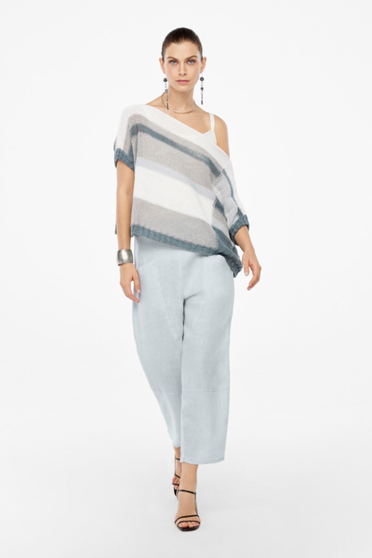 Sarah Pacini Geniş Kesim Ketenli Kayık Yaka Örme Triko-Libas Trendy Fashion Store